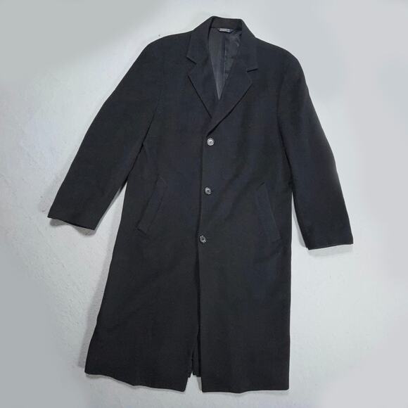 Brooks Brothers 346 Overcoat Men Black 44R Wool Cashmere Blend 3-Button‎ Long - Picture 1 of 11